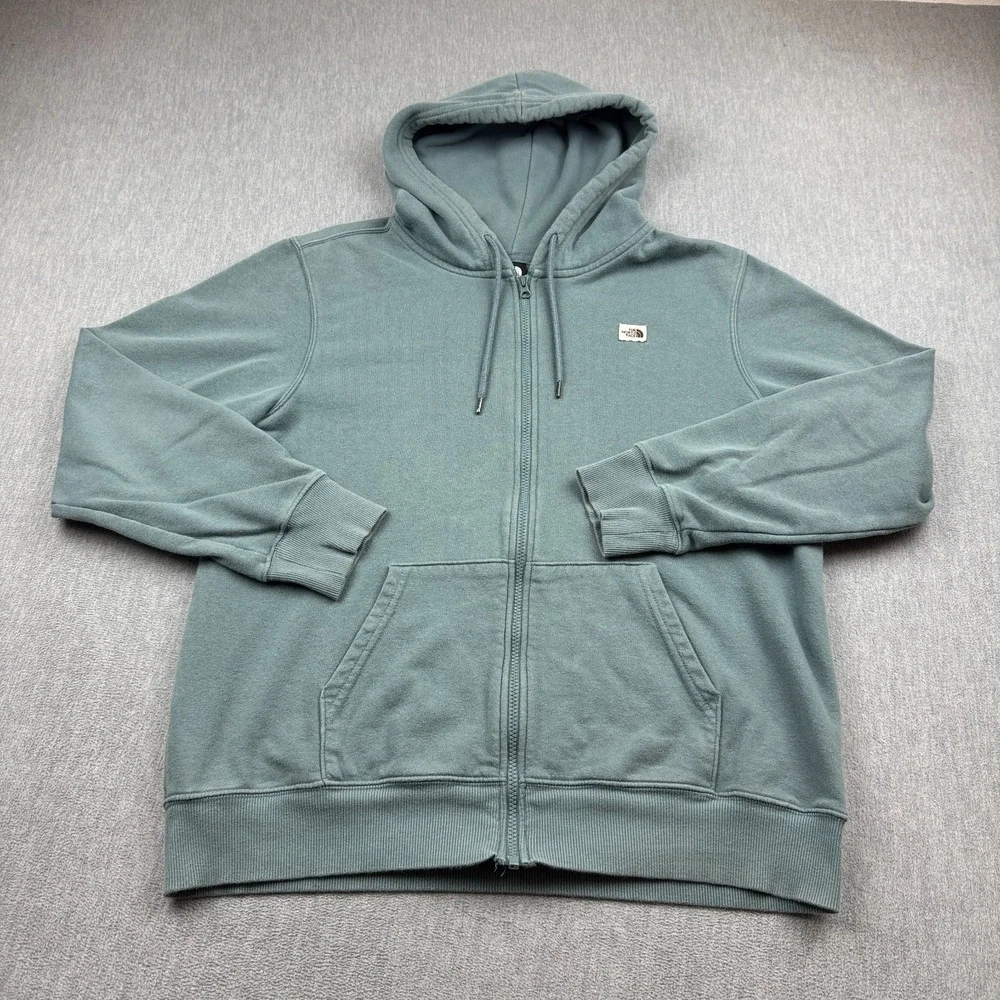 The North Face Jacket Men Large Green Heritage Patch Full Zip Hoodie Fleece Coat